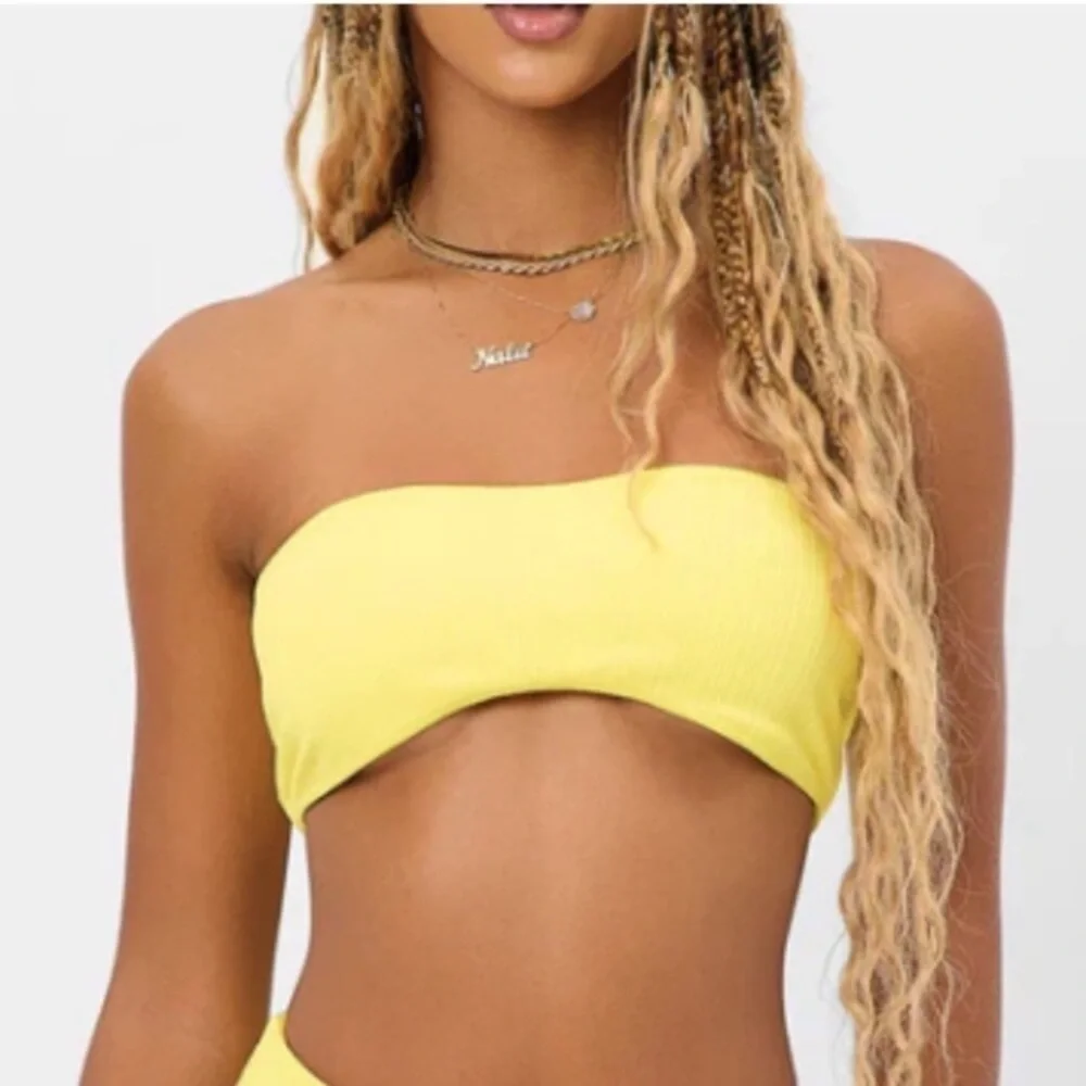New! Frankie’s Bikini’s *flaw* jean plisse bandeau top strapless 1082